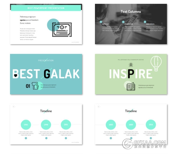 133页扁平化色块文艺小清新配色PPT模板 - 顶尖PPT