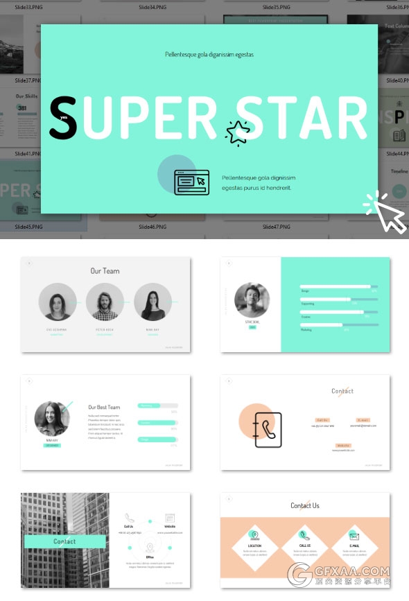 133页扁平化色块文艺小清新配色PPT模板 - 顶尖PPT