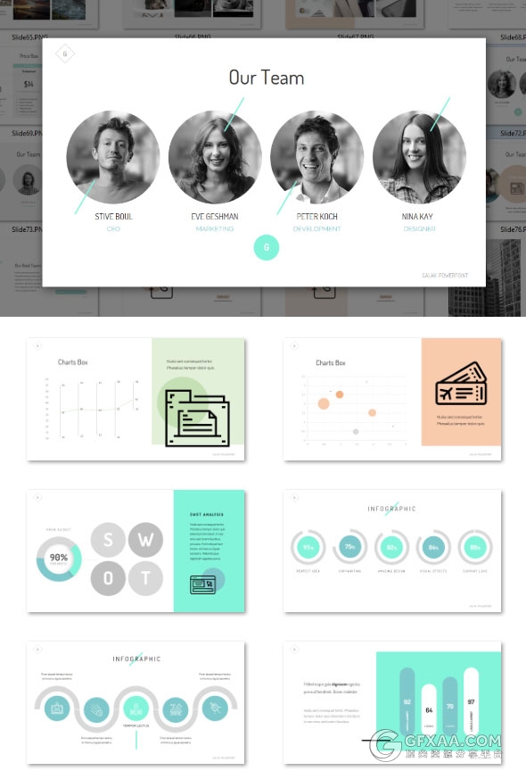 133页扁平化色块文艺小清新配色PPT模板 - 顶尖PPT