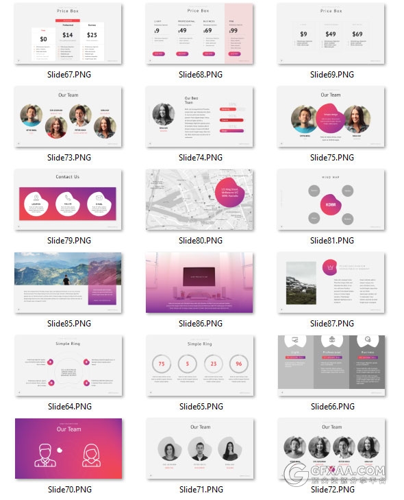 138页紫红色渐变色系精美图形图标PPT模板 - 顶尖PPT