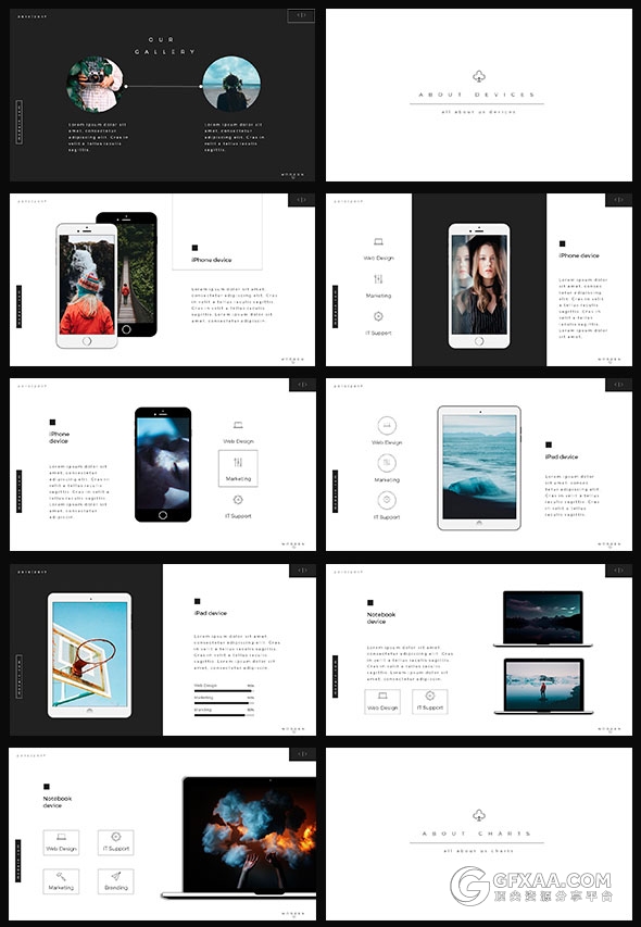 90多页简约艺术摄影图片展示PPT模板 - 顶尖PPT