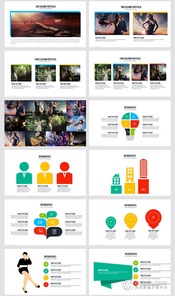 100页色彩图形图标51种配色文件商务PPT模板 - 顶尖PPT