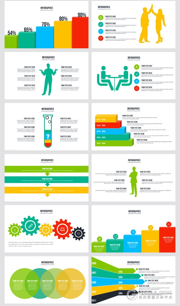 100页色彩图形图标51种配色文件商务PPT模板 - 顶尖PPT