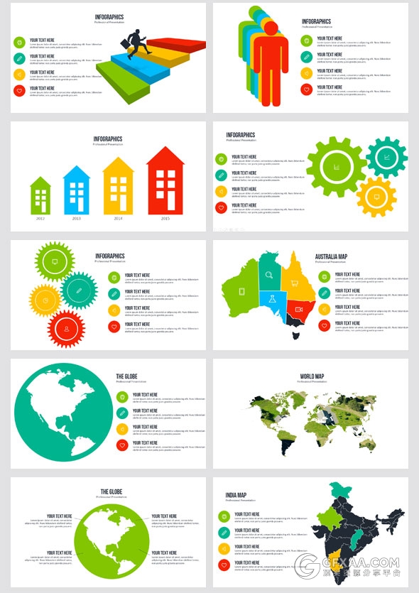 100页色彩图形图标51种配色文件商务PPT模板 - 顶尖PPT