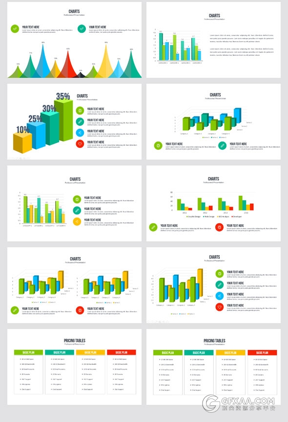 100页色彩图形图标51种配色文件商务PPT模板 - 顶尖PPT