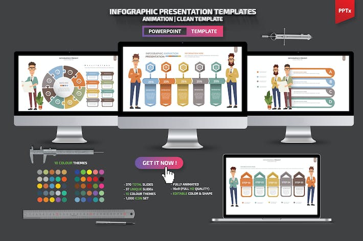 卡通人物标签图信息图表PPT模板 - 顶尖PPT