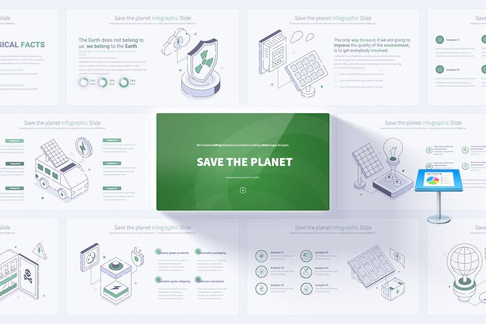 拯救地球线性插画图形keynote模板 - 顶尖PPT