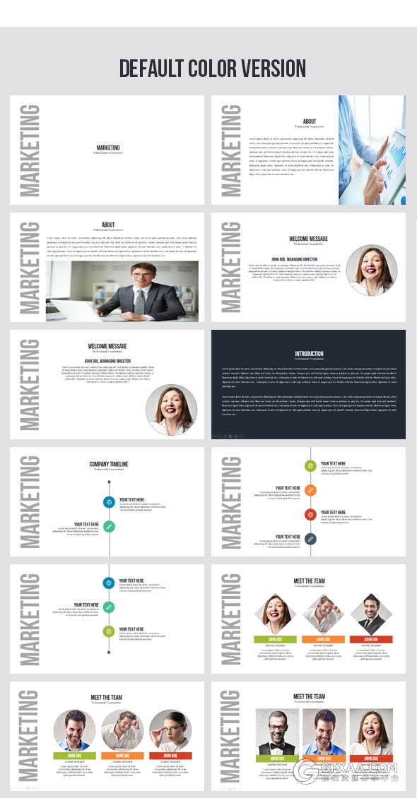 100页扁平化彩色图形图标商务PPT模板 - 顶尖PPT