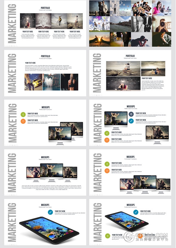 100页扁平化彩色图形图标商务PPT模板 - 顶尖PPT