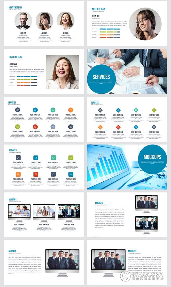 100页商务团队企业简介通用PPT模板51种配色方案 - 顶尖PPT