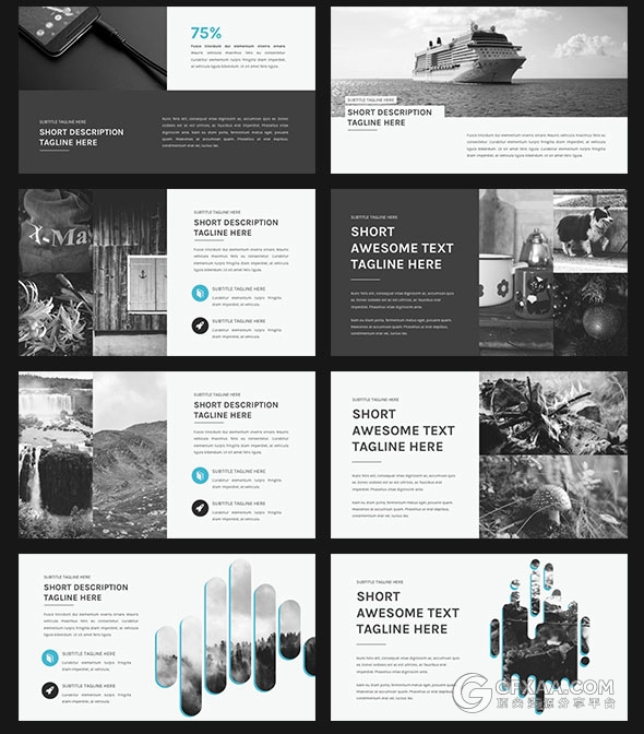 100页简约商务泼墨剪影占位符1000个icon图标 - 顶尖PPT