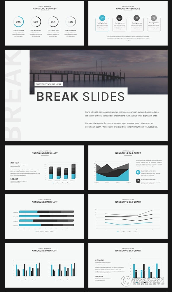100页简约商务泼墨剪影占位符1000个icon图标 - 顶尖PPT