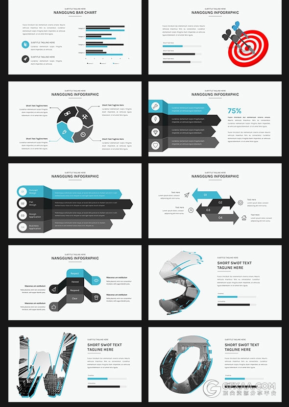 100页简约商务泼墨剪影占位符1000个icon图标 - 顶尖PPT