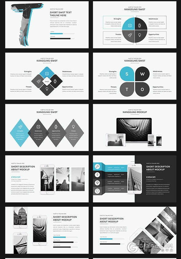 100页简约商务泼墨剪影占位符1000个icon图标 - 顶尖PPT