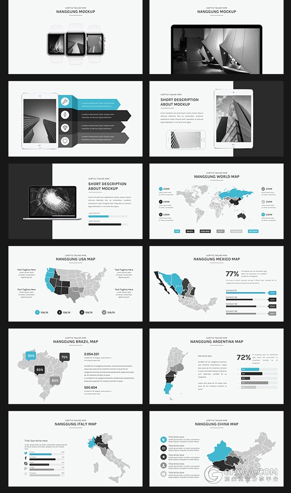 100页简约商务泼墨剪影占位符1000个icon图标 - 顶尖PPT