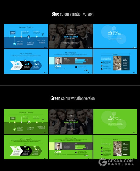 5种配色方案扁平化商务多用途keynote模板 - 顶尖PPT