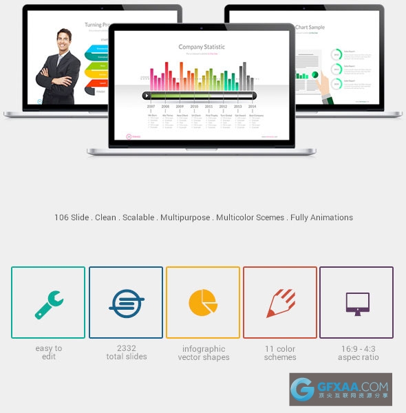 106页色彩图形商务商业总结统计PPT模板 - 顶尖PPT