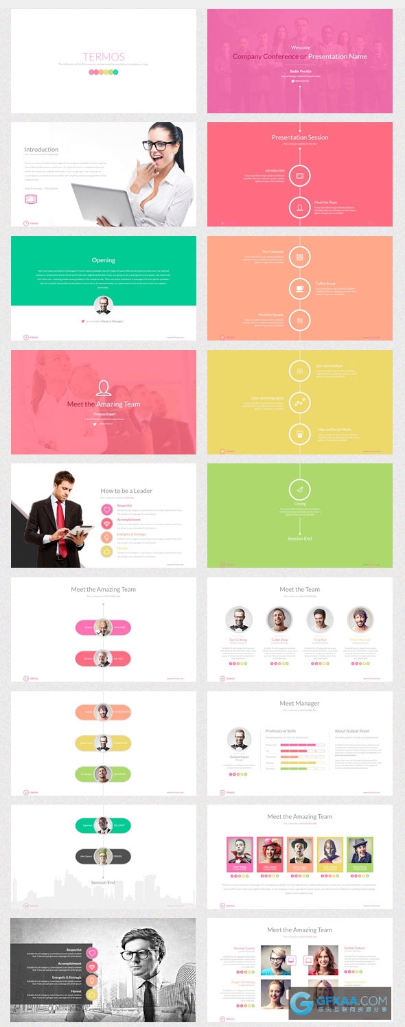 106页色彩图形商务商业总结统计PPT模板 - 顶尖PPT