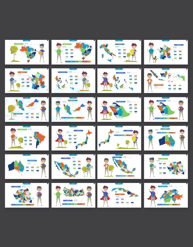 彩色插画世界各国地图Powerpoint模板 - 顶尖PPT