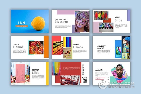 52页酷炫彩色色卡杂志风格PPT模板 - 顶尖PPT