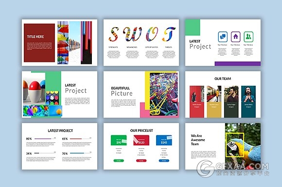 52页酷炫彩色色卡杂志风格PPT模板 - 顶尖PPT