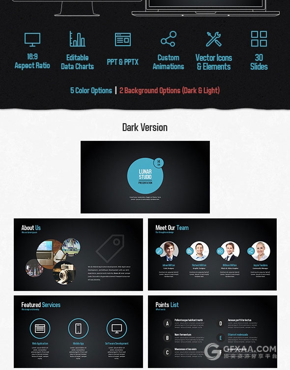 5种配色主题扁平化商务多用途PPT模板 - 顶尖PPT