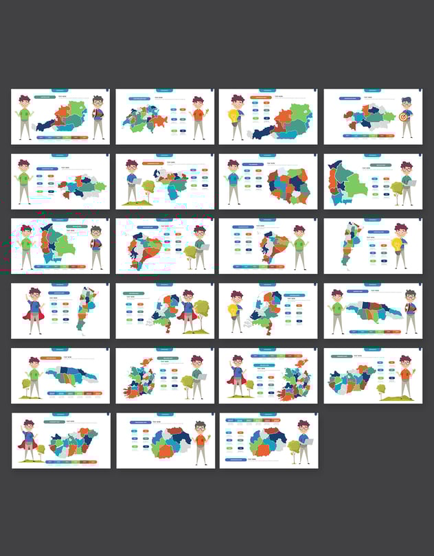 彩色插画世界各国地图Powerpoint模板 - 顶尖PPT