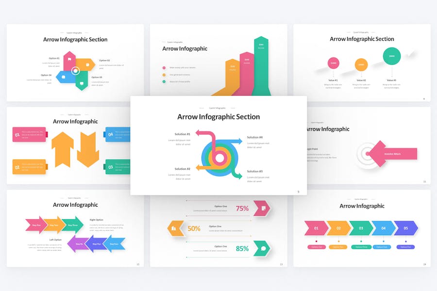 彩色箭头指向图形keynote模板 - 顶尖PPT