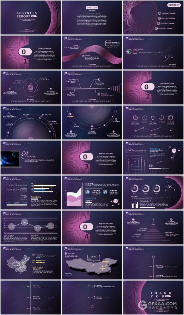 精美线条动画渐变紫色商务PPT模板 - 顶尖PPT