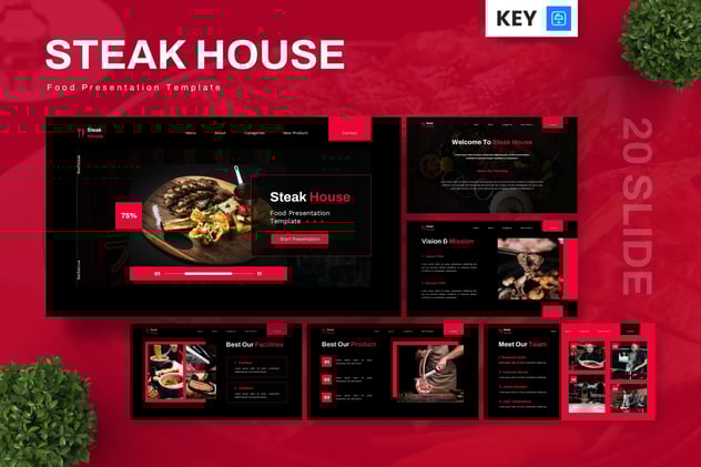 牛排馆美食主题keynote模板 - 顶尖PPT