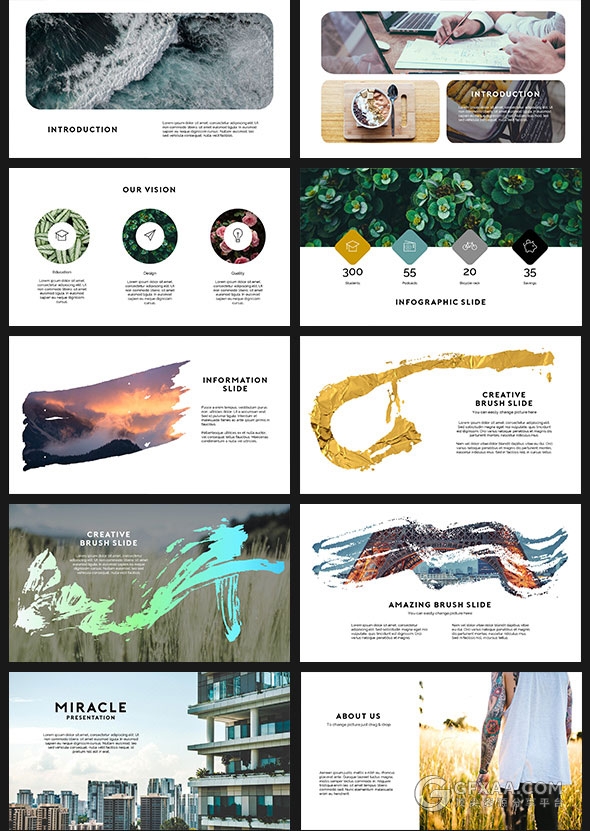 70多页简约文艺摄影图片展示PPT模板 - 顶尖PPT