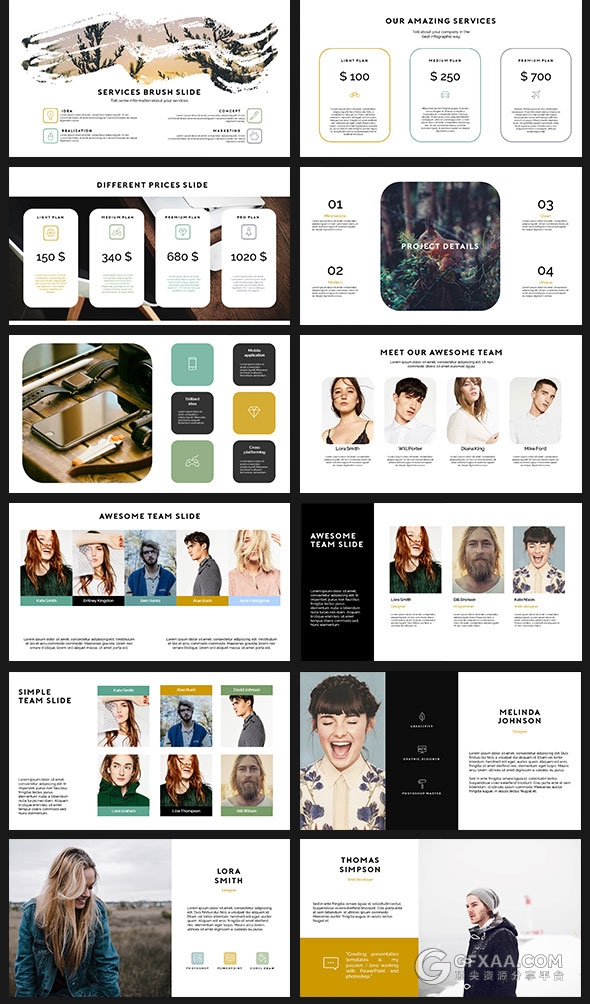 70多页简约文艺摄影图片展示PPT模板 - 顶尖PPT