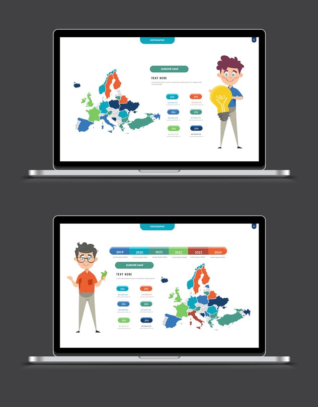 彩色插画世界各国地图Powerpoint模板 - 顶尖PPT