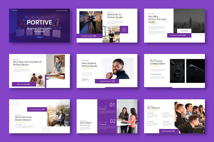 紫色大气商业计划企业合作团队介绍商务通用PPT模板 - 顶尖PPT