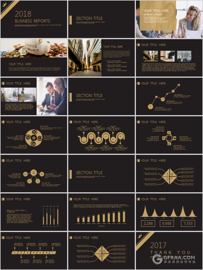 黑金风格企业商务工作总结汇报PPT模板 - 顶尖PPT