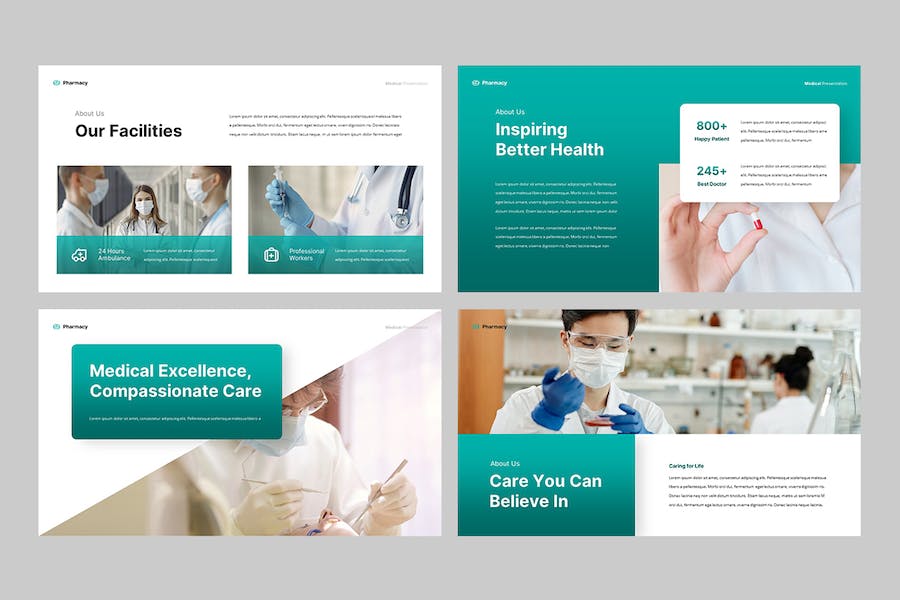 蓝绿色医疗药房健康宣传Keynote模板 - 顶尖PPT