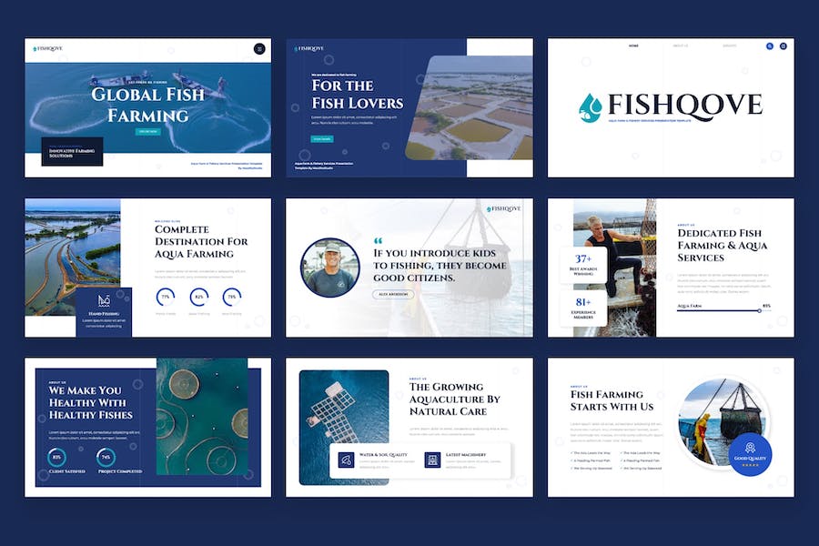 鱼湾水产农场渔业PPT模板 - 顶尖PPT