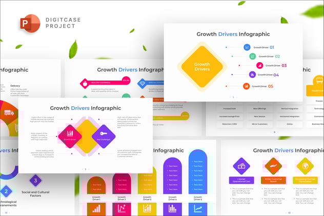 彩色创意数据增长信息图形PPT模板 - 顶尖PPT