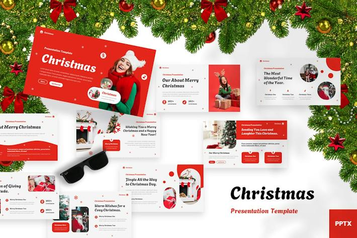 红色喜庆创意圣诞快乐圣诞节祝福PPT模板 - 顶尖PPT
