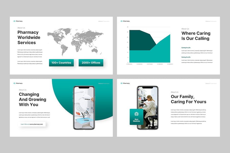 蓝绿色医疗药房健康宣传Keynote模板 - 顶尖PPT
