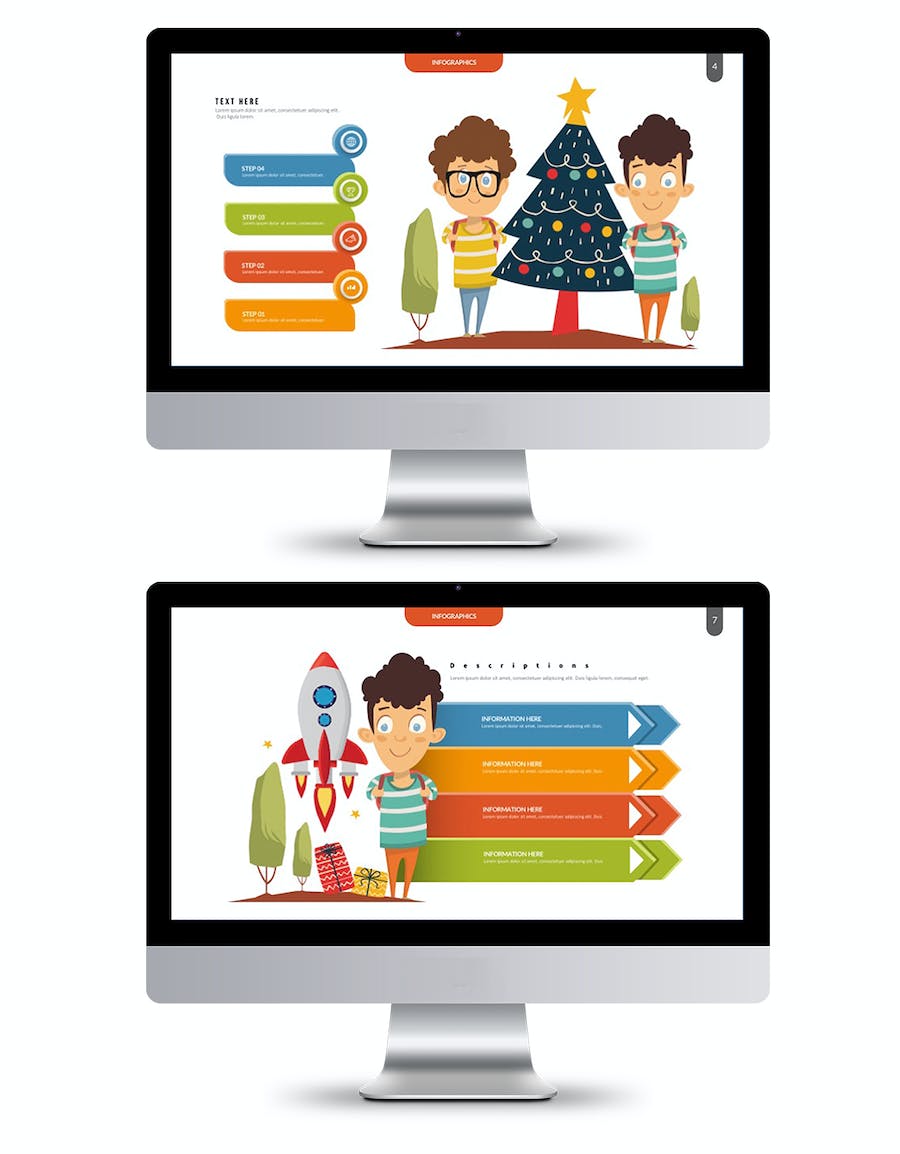 创业卡通圣诞老人圣诞节场景插画数据图形keynote模板 - 顶尖PPT