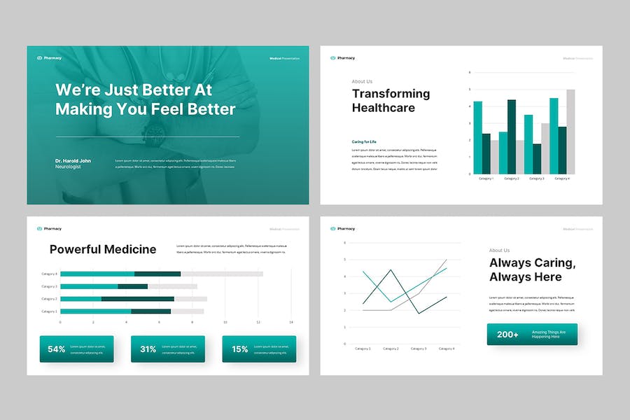 蓝绿色医疗药房健康宣传Keynote模板 - 顶尖PPT