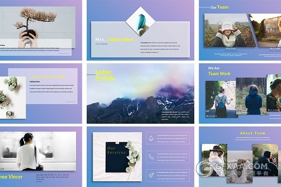 96页紫蓝渐变色系工作总结汇报keynote模板 - 顶尖PPT