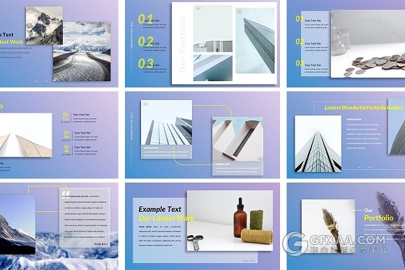 96页紫蓝渐变色系工作总结汇报keynote模板 - 顶尖PPT