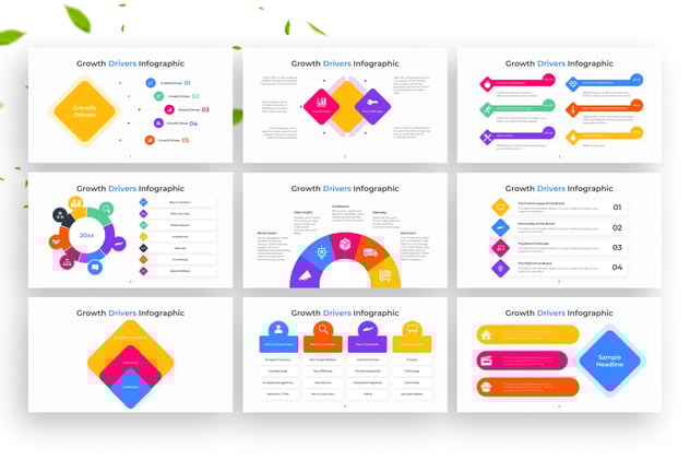 彩色创意数据增长信息图形PPT模板 - 顶尖PPT