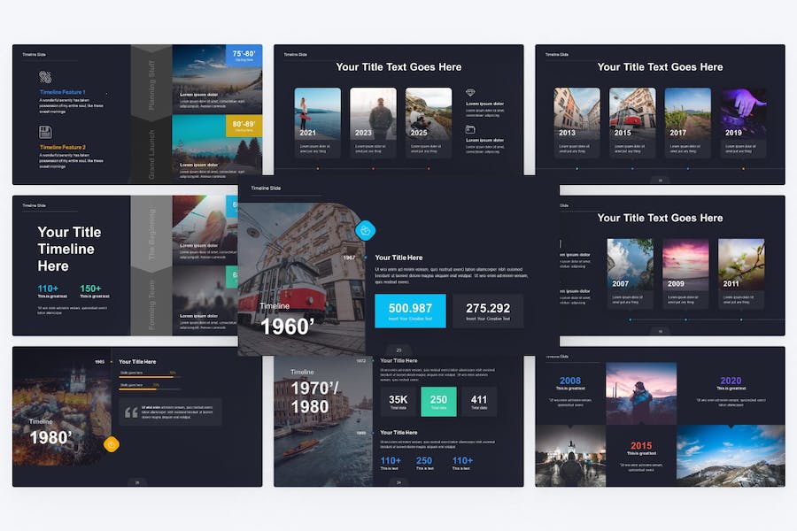 彩色时间轴时间表PPT模板 - 顶尖PPT