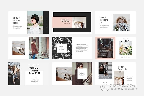 50多页简约摄影图片人物展示PPT模板 - 顶尖PPT