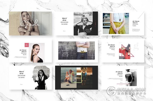 简约摄影模特写真图片排版展示PPT模板 - 顶尖PPT
