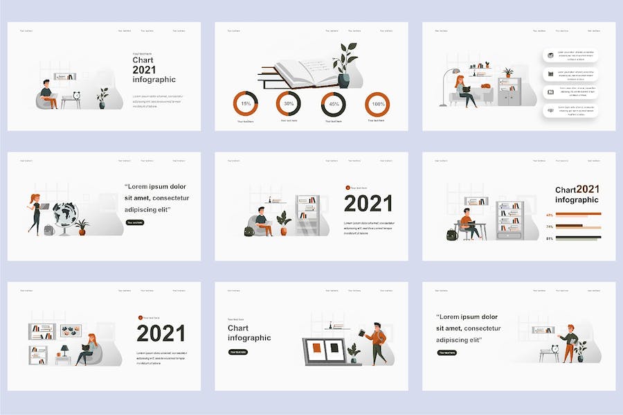 国外教育培训课程插画高级PPT模板 - 顶尖PPT