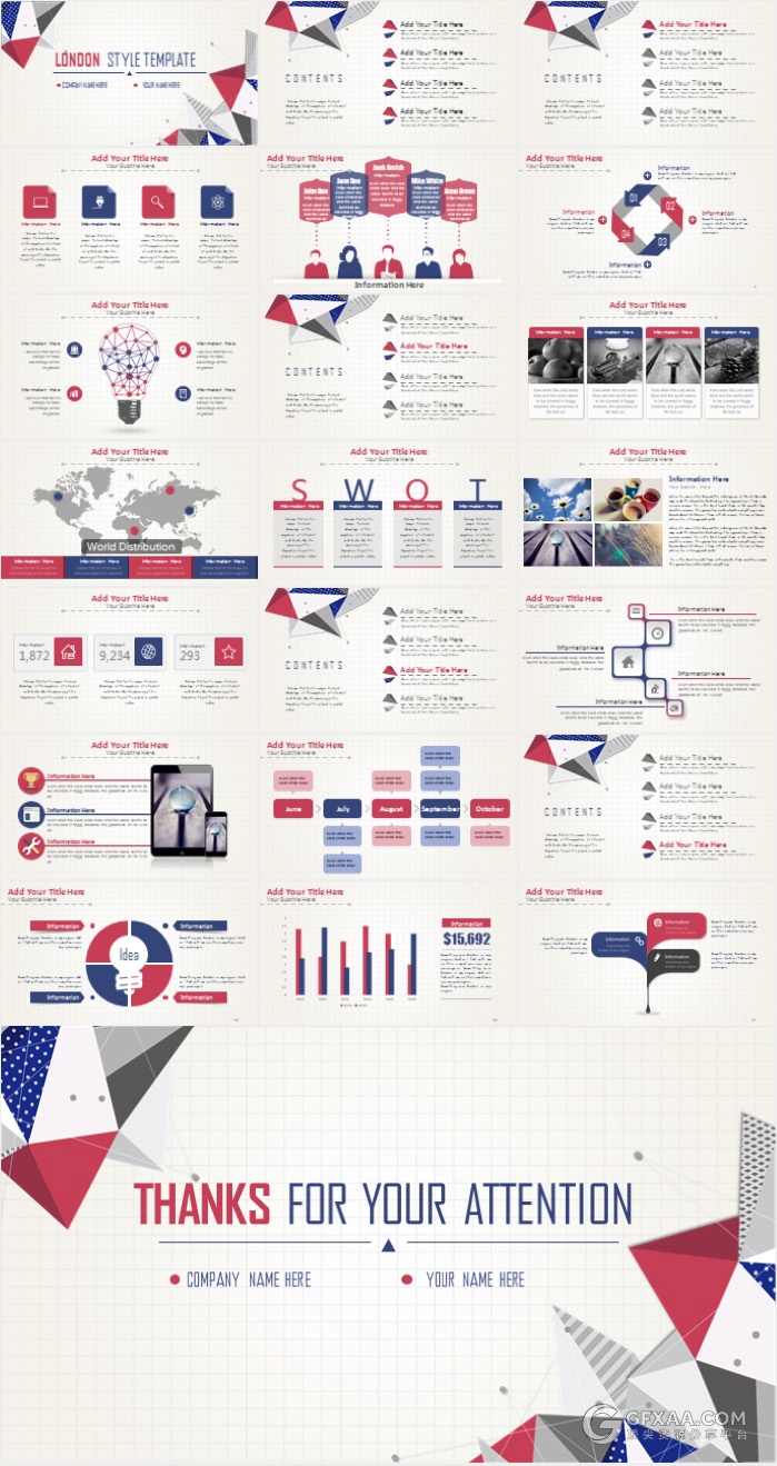 创意多色三角形商务工作总结计划PPT模板 - 顶尖PPT